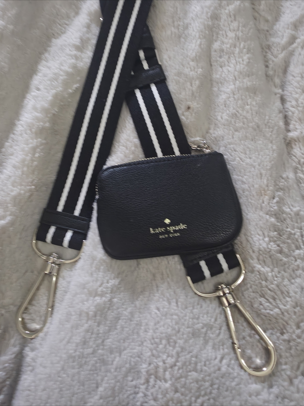 Kate spade Black Leather Coin Pouch with Striped Strap. Never Used